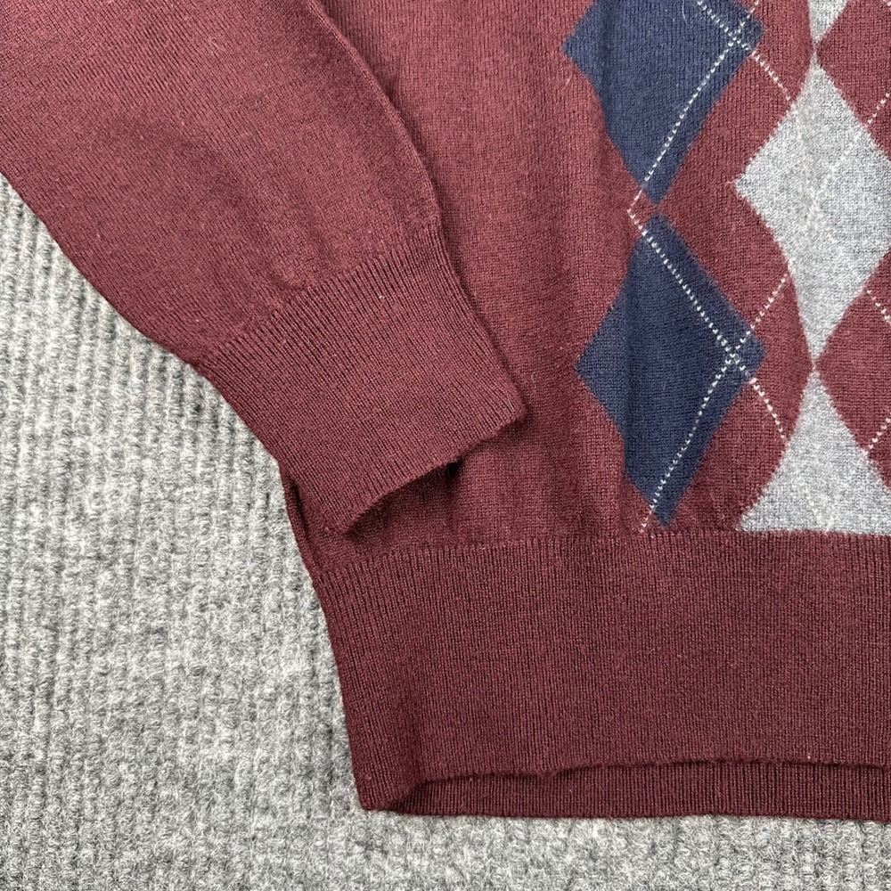 Banana Republic Sweater Mens L Burgundy Argyle Extra Fine Merino Wool V-Neck - Picture 10 of 14